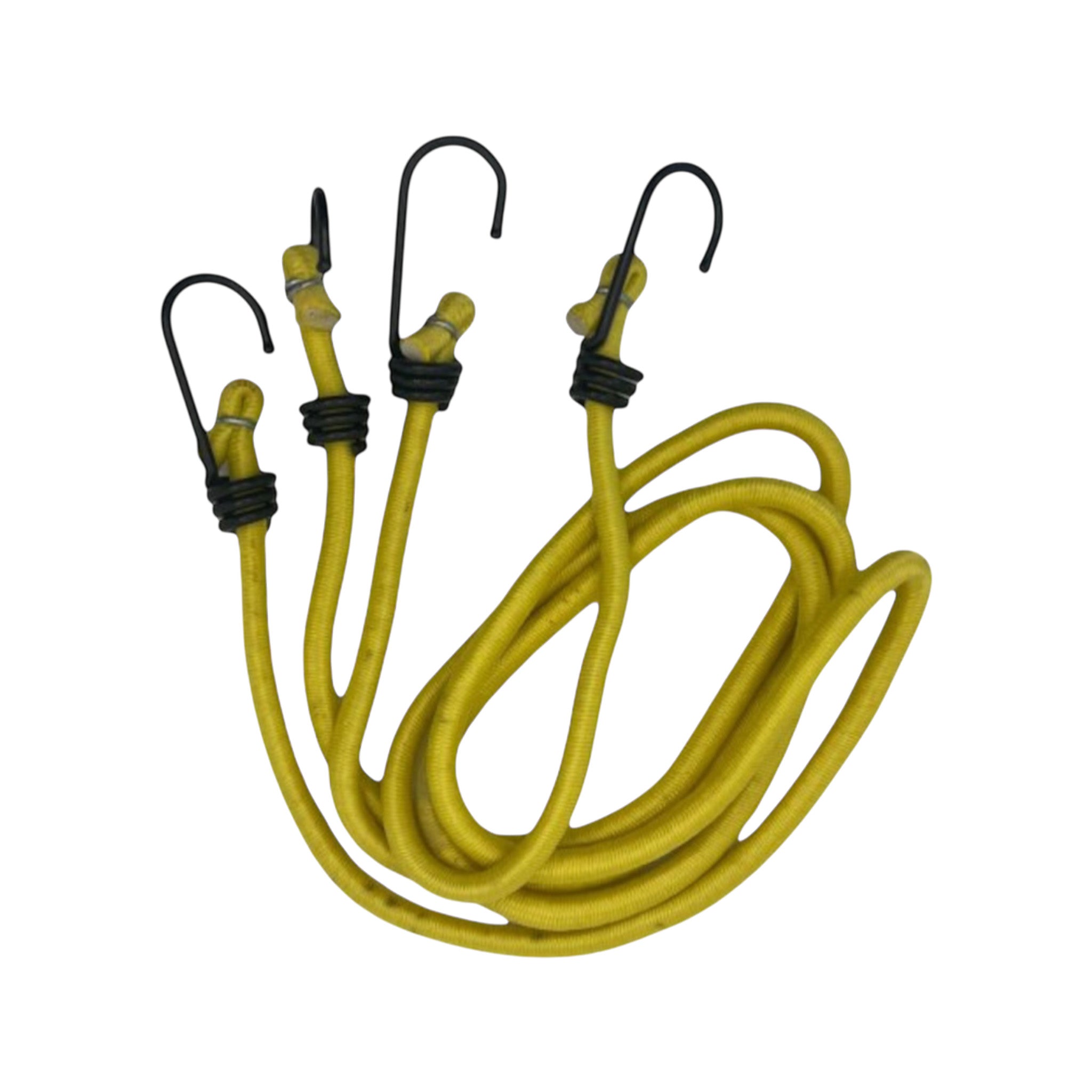 Durable yellow PLS 100mm bungee cord for securing lightweight items in camping or caravan setups