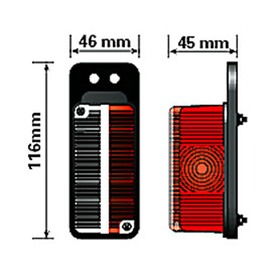 Maypole Trailer Side Marker Lamp Red/White with Bracket MP8191 Dimensions