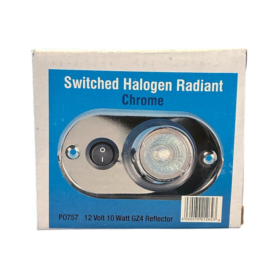 12v MR11 halogen recessed spot light with switch, chrome finish, ideal for caravan and motorhome