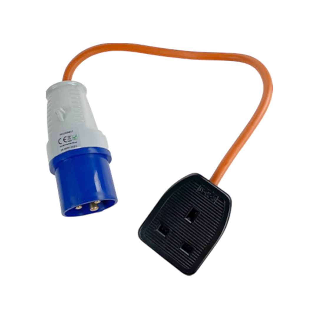 230V site hookup to UK 3-pin trailing socket adaptor for motorhomes and tents