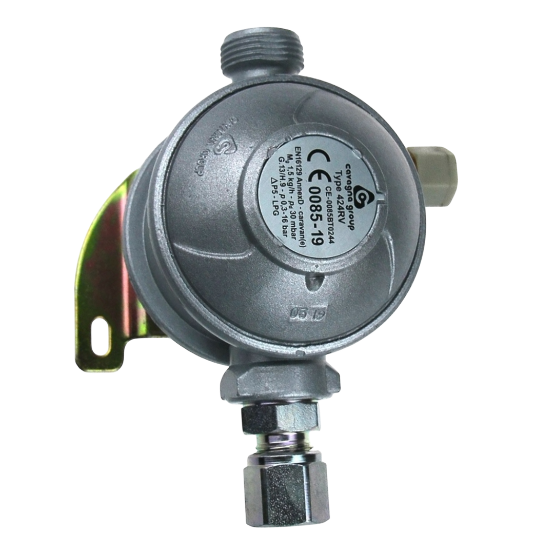 Cavagna 30mbar Bulkhead Gas Regulator 8mm 180º 424RV | ThomasTouring.co.uk