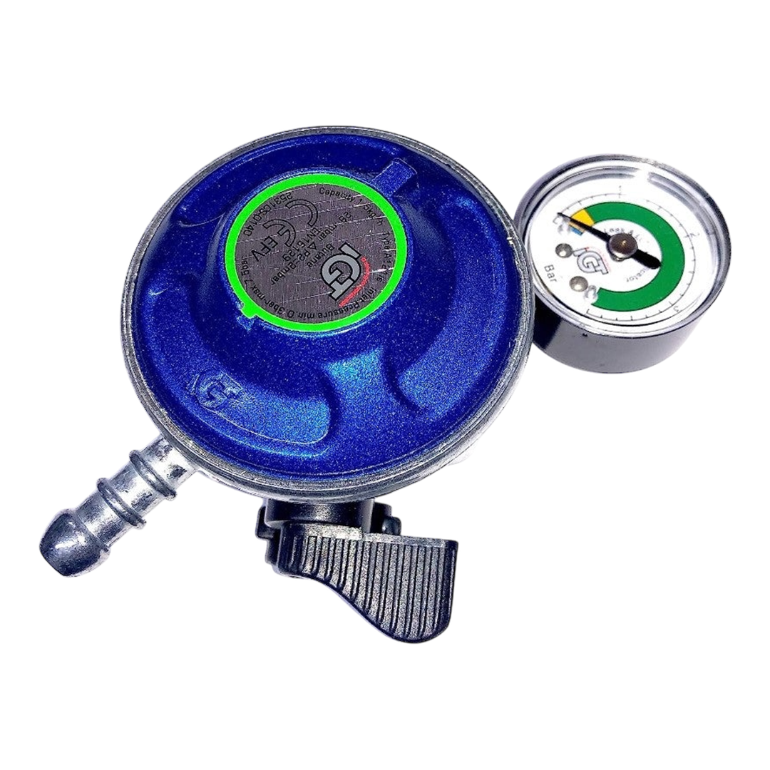 Clip On Butane Regulator With Gauge | ThomasTouring.co.uk