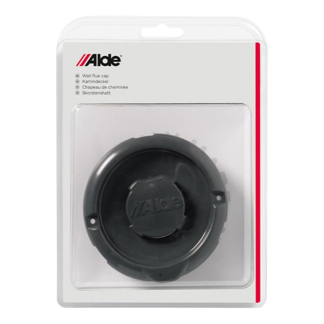 Dark grey Alde heater flue cap suitable for wall-mounted exhaust outlets on leisure vehicles