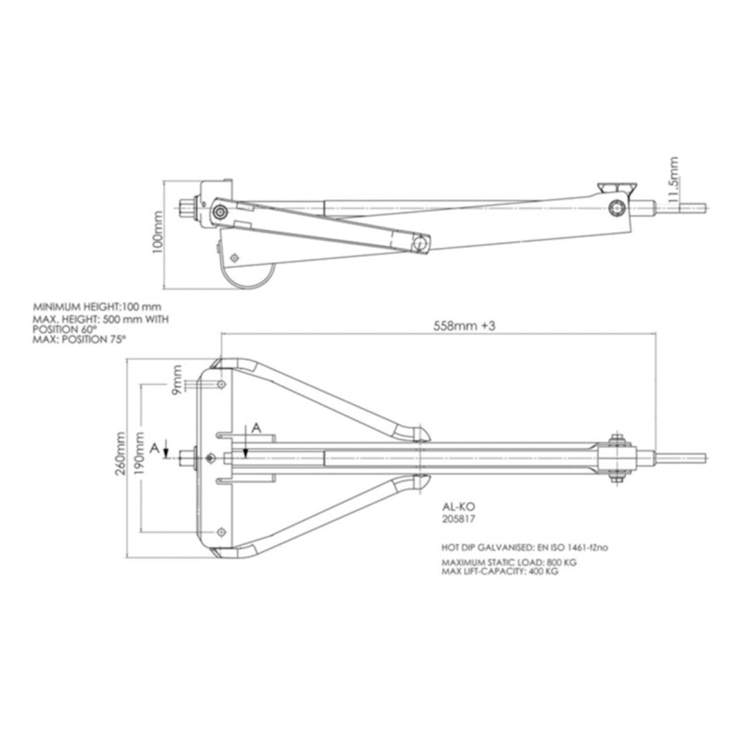 AL-KO 205817 fixed foot corner leg 510mm for 1300kg trailer support