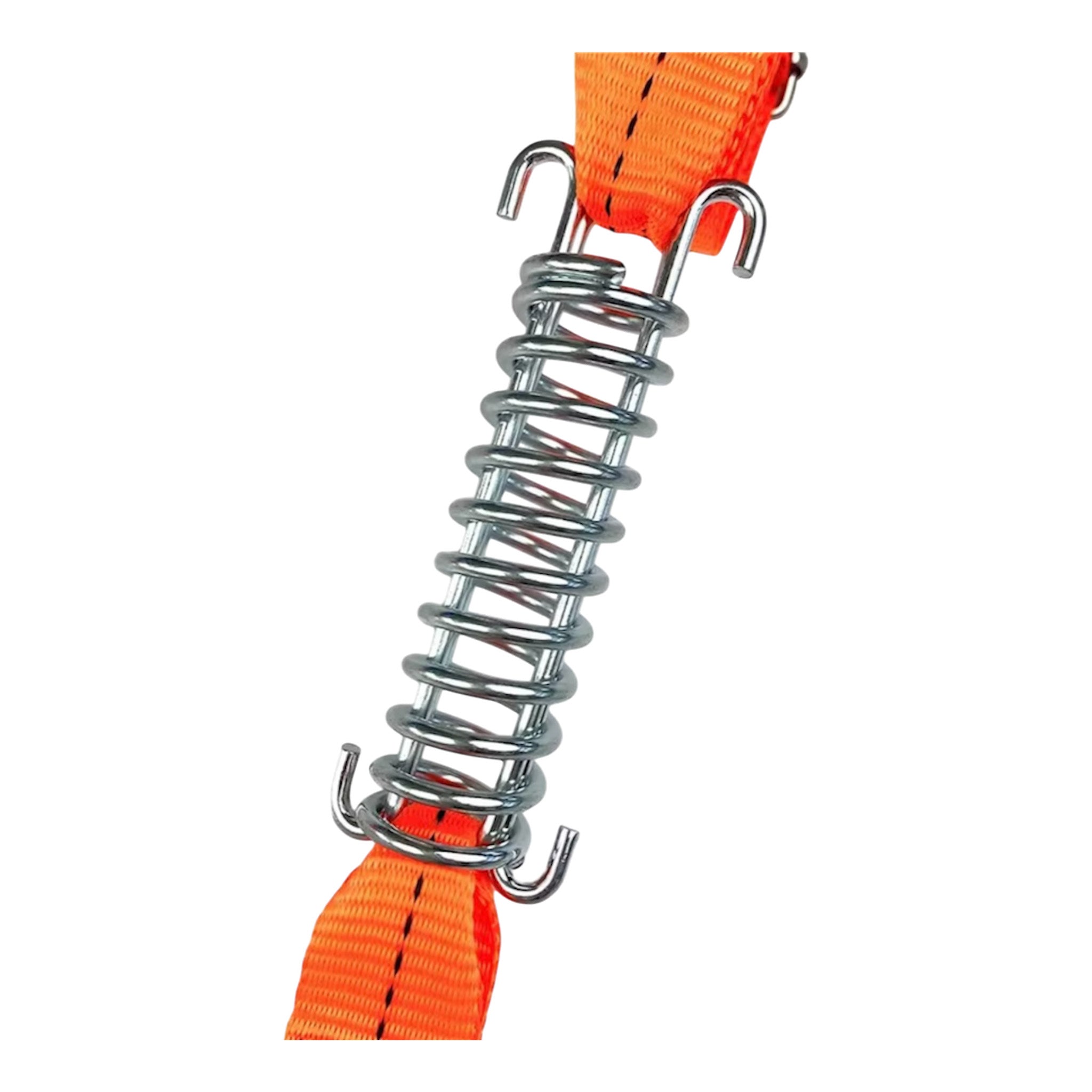 Awning tie down kit with orange straps, tension springs and buckles for securing caravan and motorhome awnings