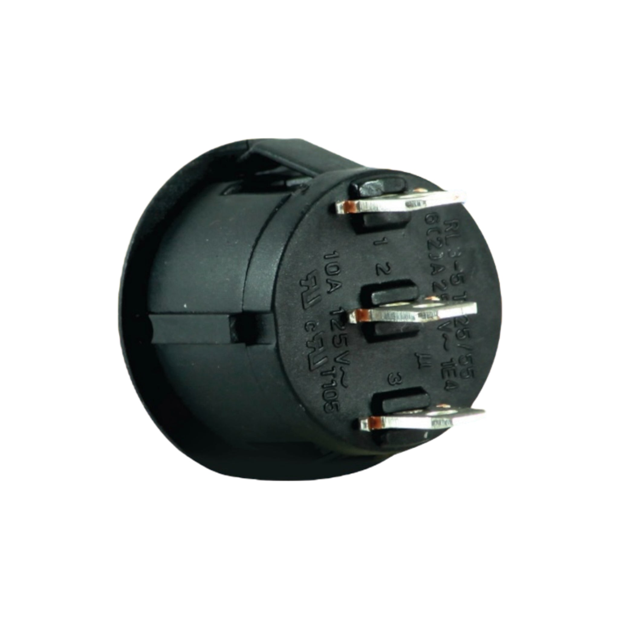 Black PowerPart centre off circular rocker switch 32mm 12V–230V snap fit for caravans and motorhomes control panels