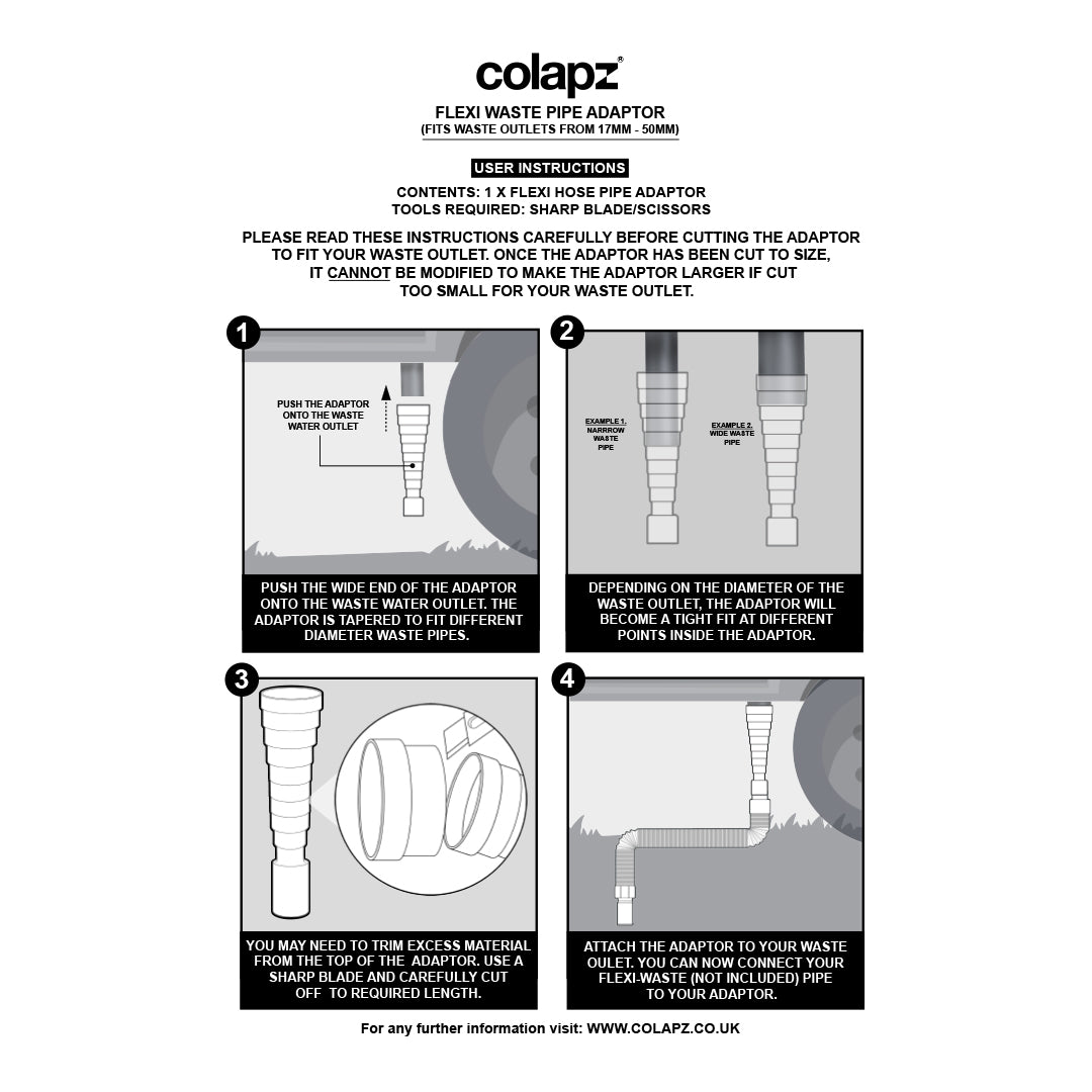 Buy COLAPZ waste adaptor 17mm to 55mm online for caravan and motorhome flexible waste pipe connection