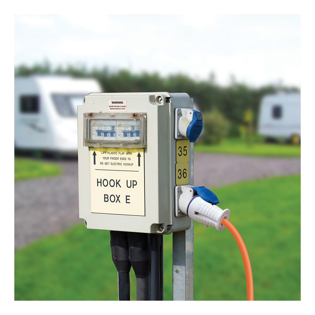 Buy 10 metre electric hook-up lead with 230V supply for UK camping and caravan use