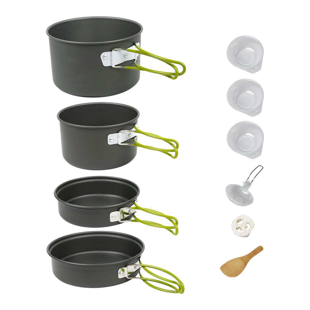 Leisurewize 10-piece camping cookware set with frying pans and bowls – ideal for outdoor cooking