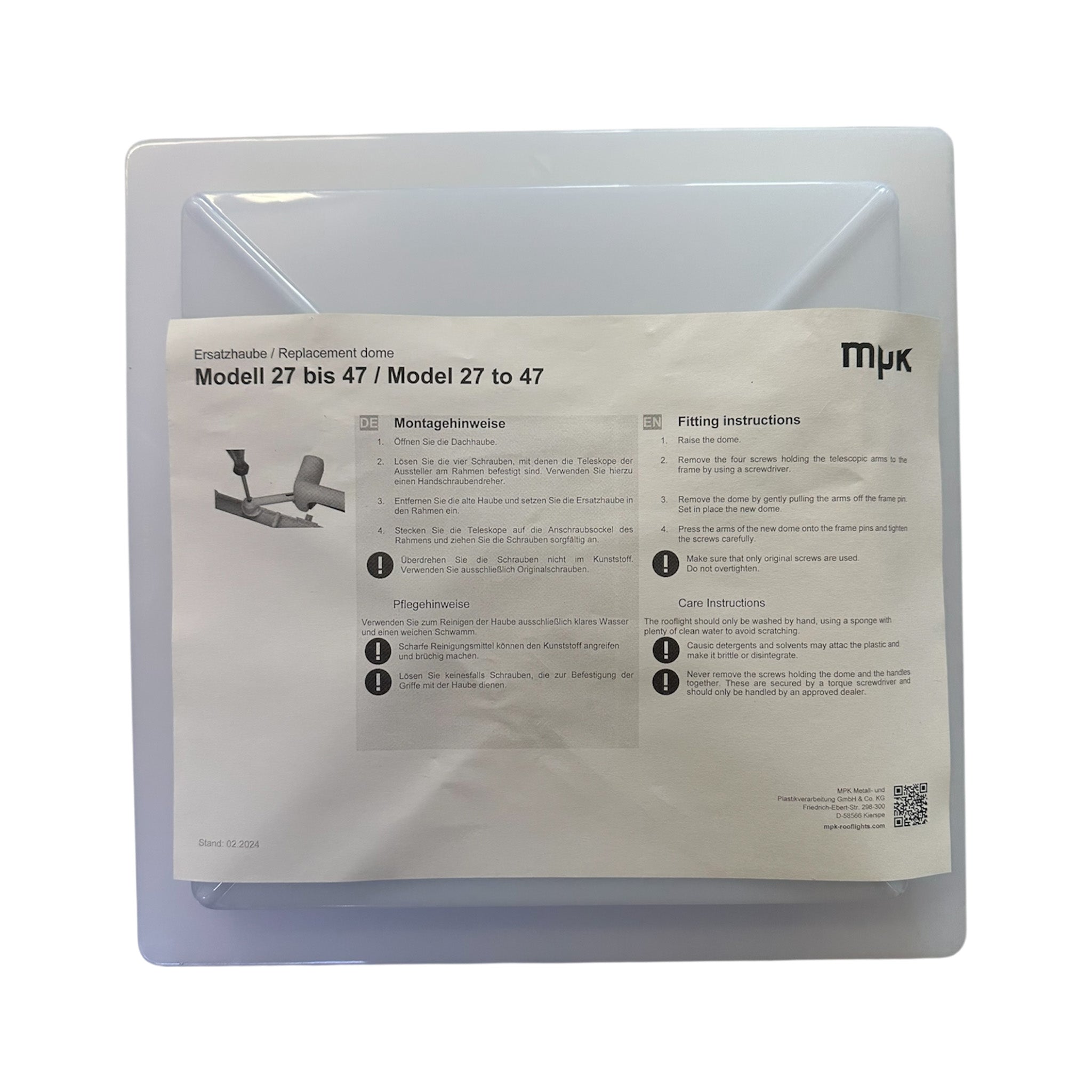 Buy MPK 280 x 280 mm rooflight dome replacement with handles for MPK rooflights