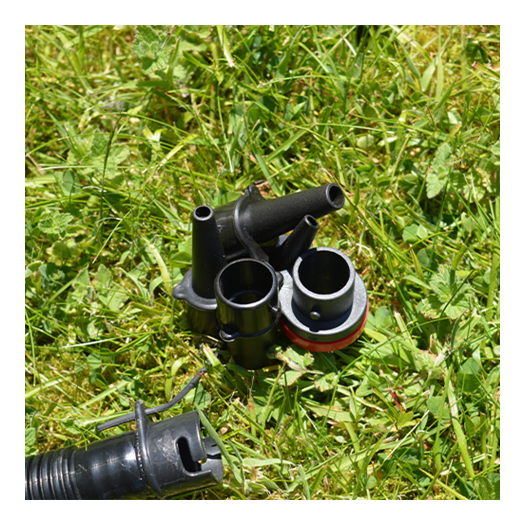 Camping hand pump Maypole MP9507 with multiple valve adaptors and 0–30 psi gauge