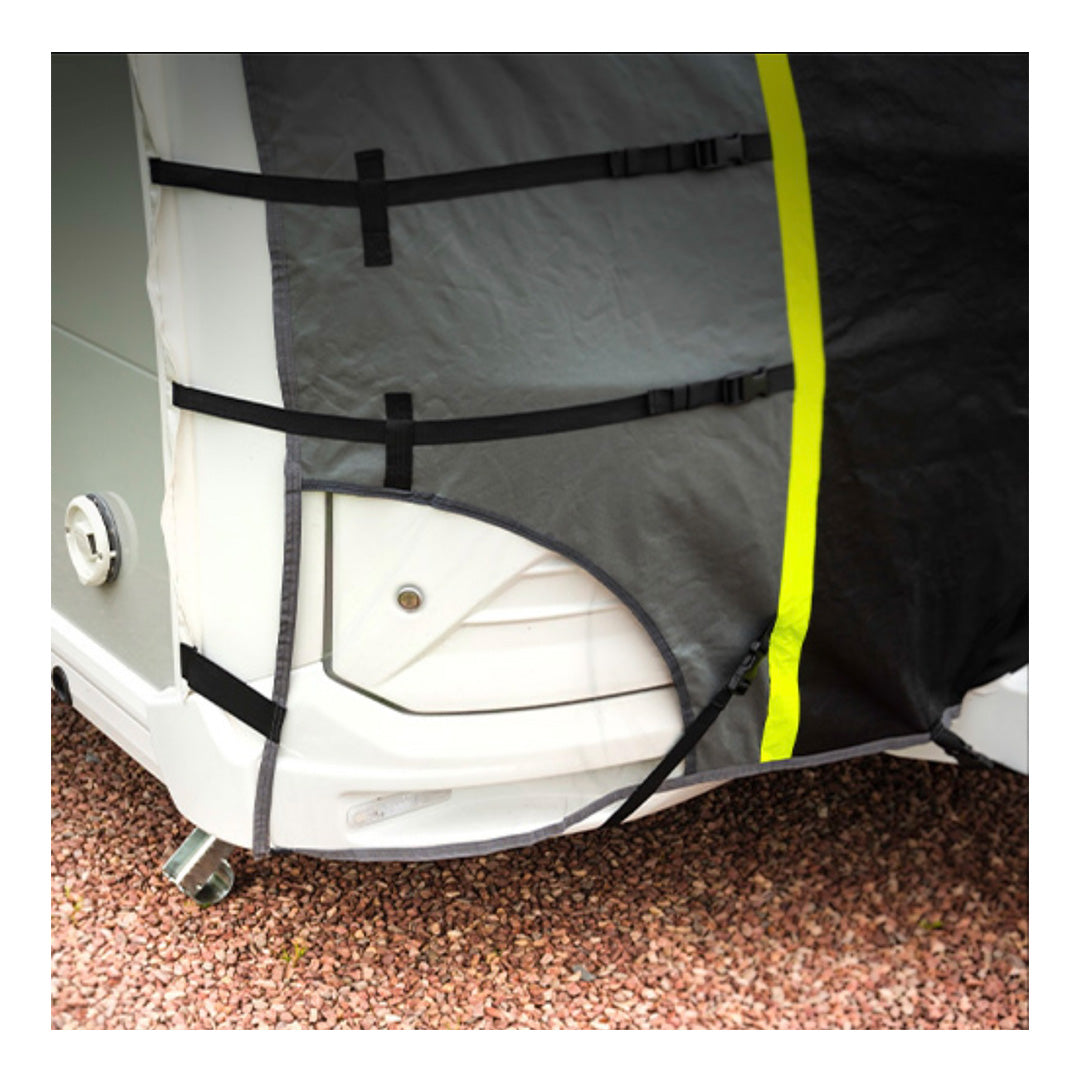 Maypole caravan front towing shield with high-visibility reflectors