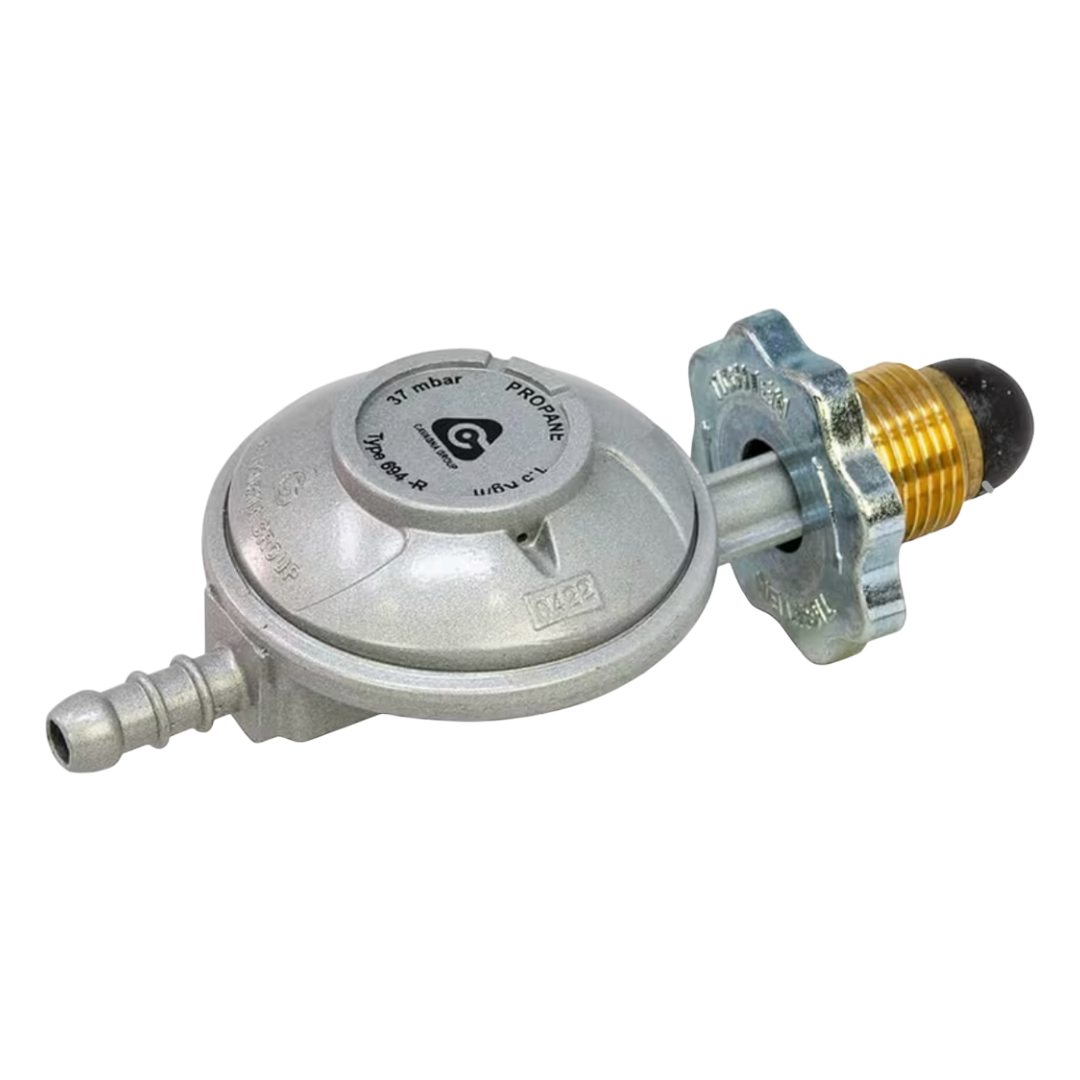 Cavagna 37mbar propane gas regulator with screw-on hand wheel for BBQ's, camping, caravans and motorhomes