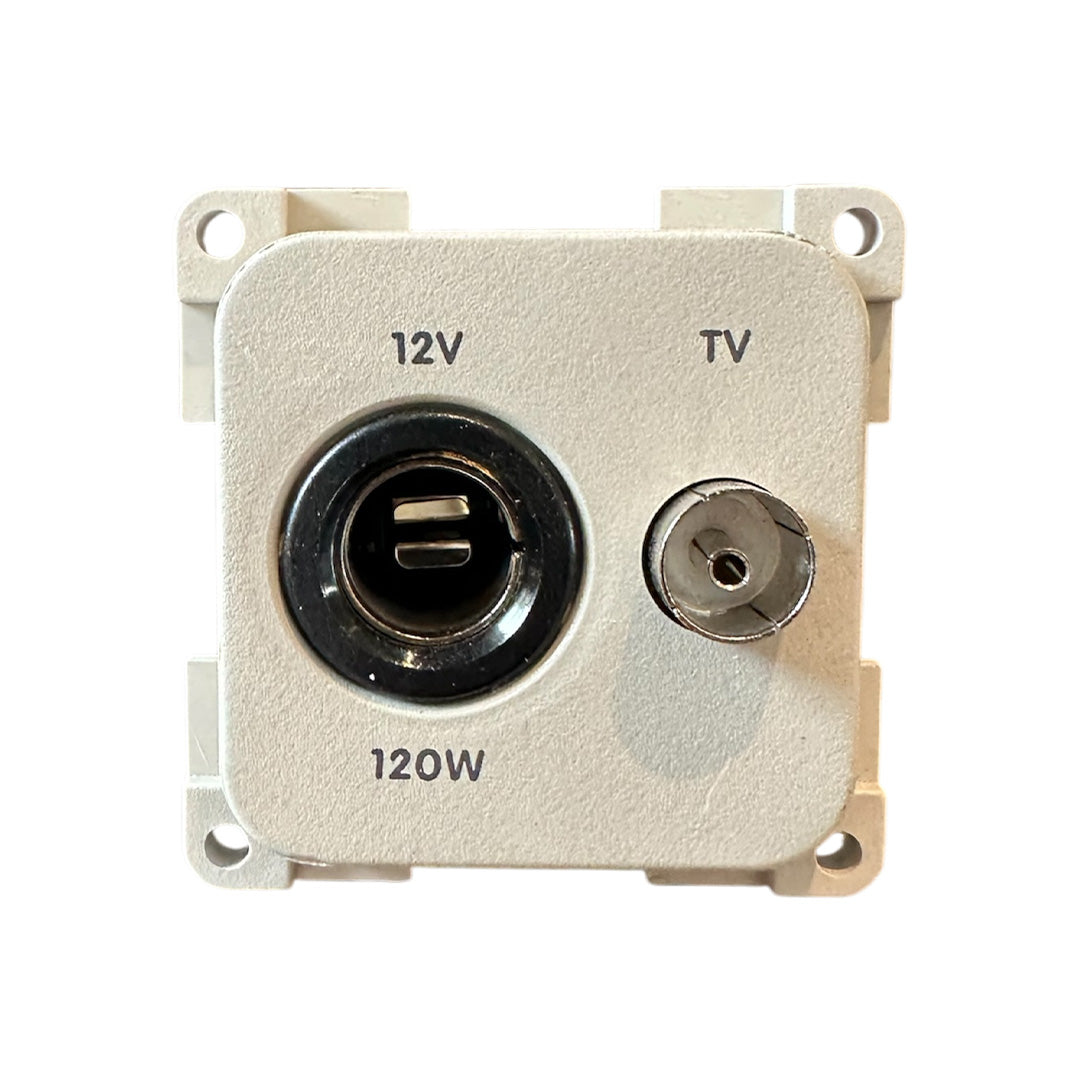 CBE modular grey plate with 12V DIN socket and 75 Ohm TV outlet for caravan or motorhome walls