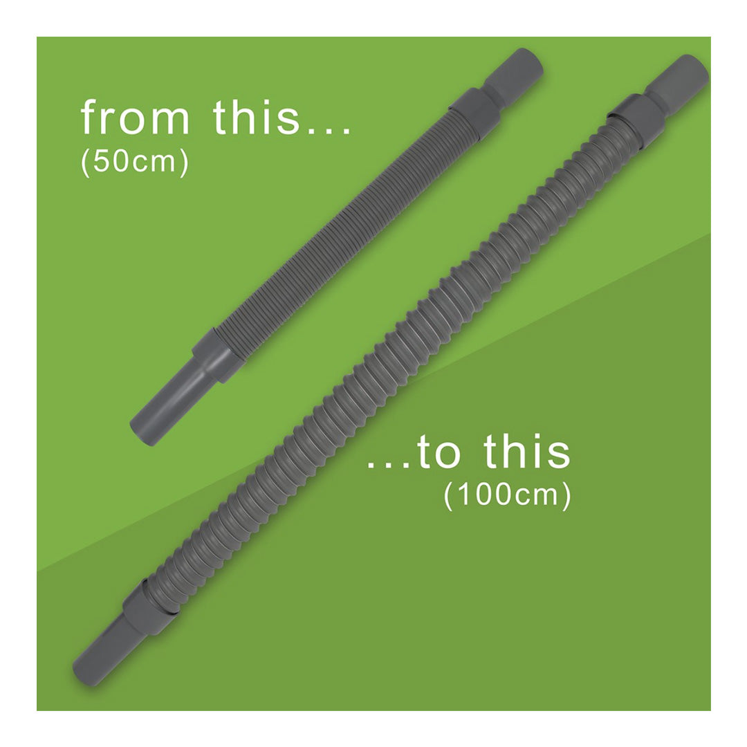 Flexible COLAPZ waste pipe fits 28mm caravan outlet, extends from 50cm to 1 metre