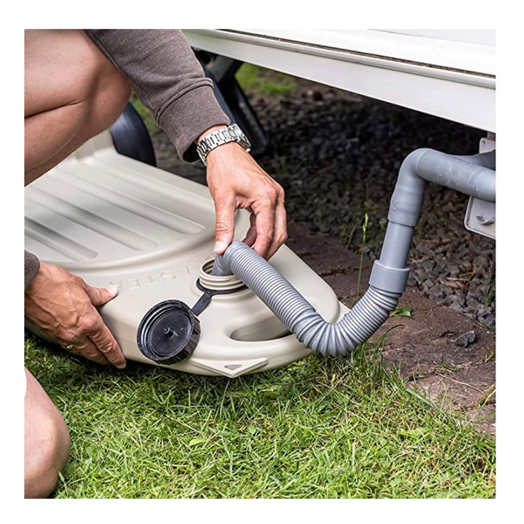 Caravan and motorhome COLAPZ flexi waste pipe for easy water disposal and storage