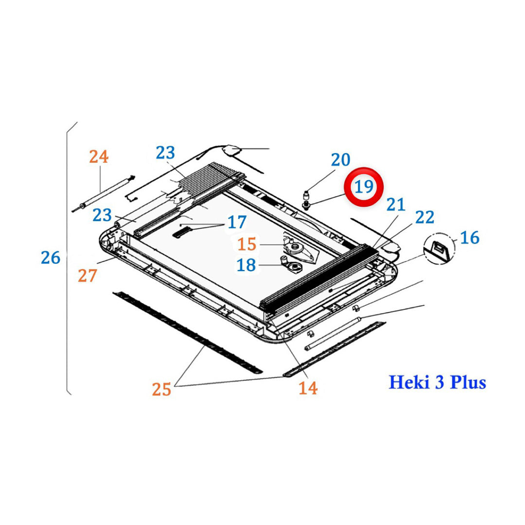 Dometic Heki 3 or Heki 4 rooflight crankshaft drive pinion replacement part for caravan and motorhome skylights