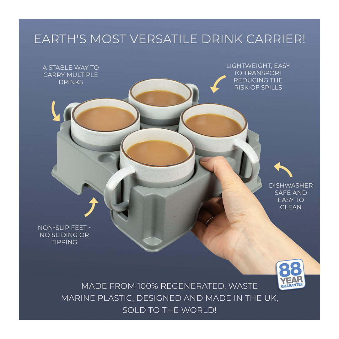 Multi-cup holder made from recycled plastic for travel, home, or leisure use