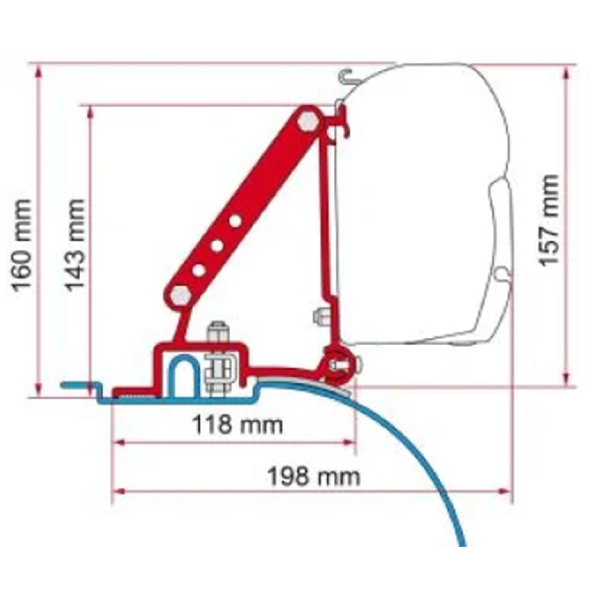 Fiamma 98655-680 F45 awning mounting kit with 2 x 8 cm brackets for Fiat Ducato, Citroën Jumper, Peugeot Boxer H2 L2/L3 vans 1994-2006