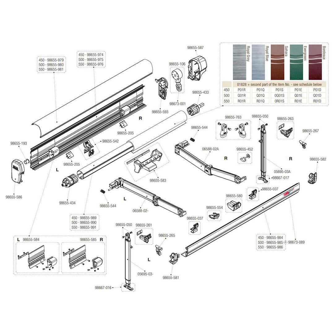 Fiamma F65 right leg awning fixing kit 98655-479 genuine replacement part