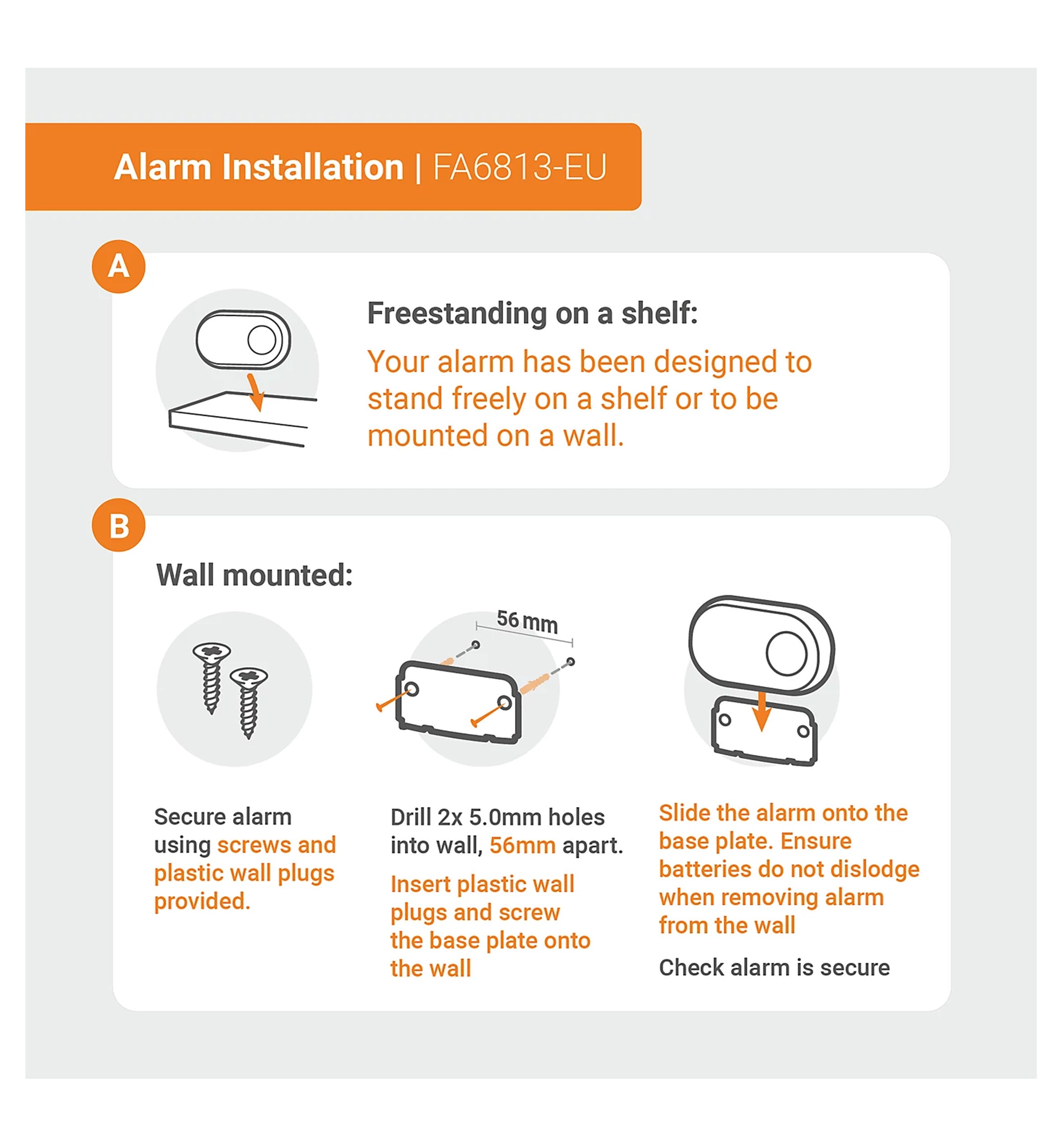 FireAngel FA6813-EU carbon monoxide alarm freestanding and wall mounting instructions