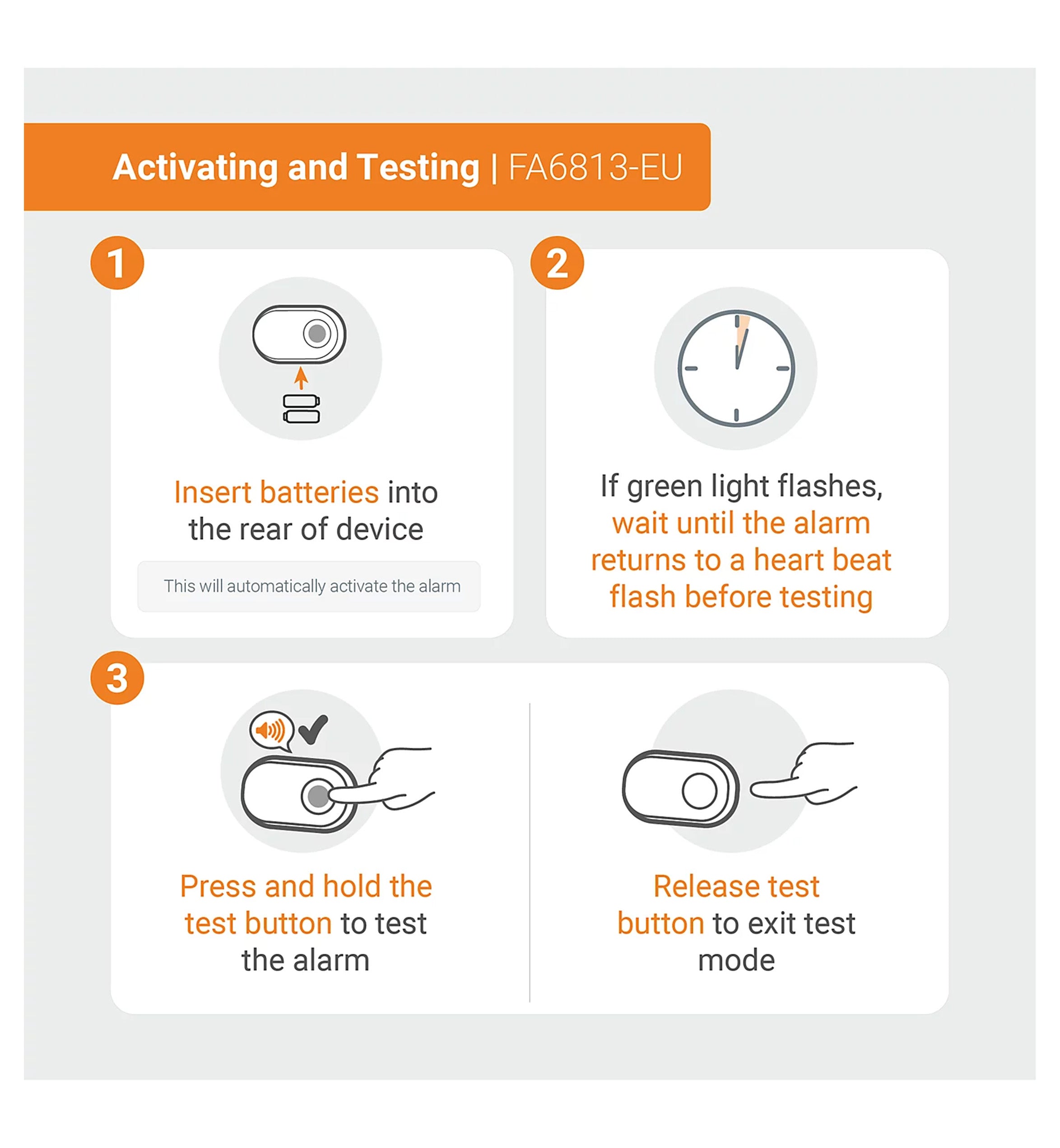 FireAngel FA6813-EU carbon monoxide alarm activation and testing instructions