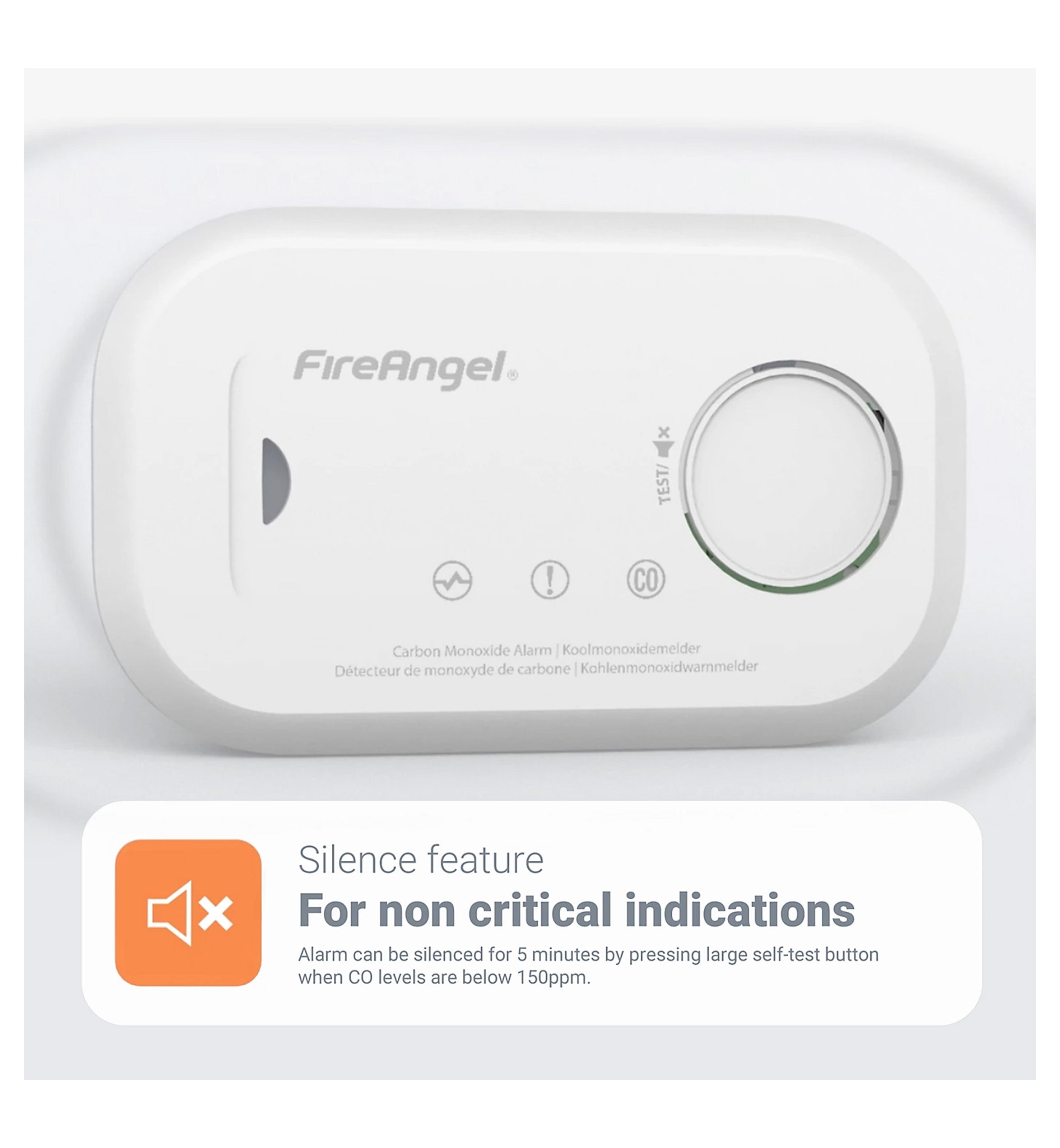 FireAngel FA6813-EU carbon monoxide alarm silence feature for non-critical indications