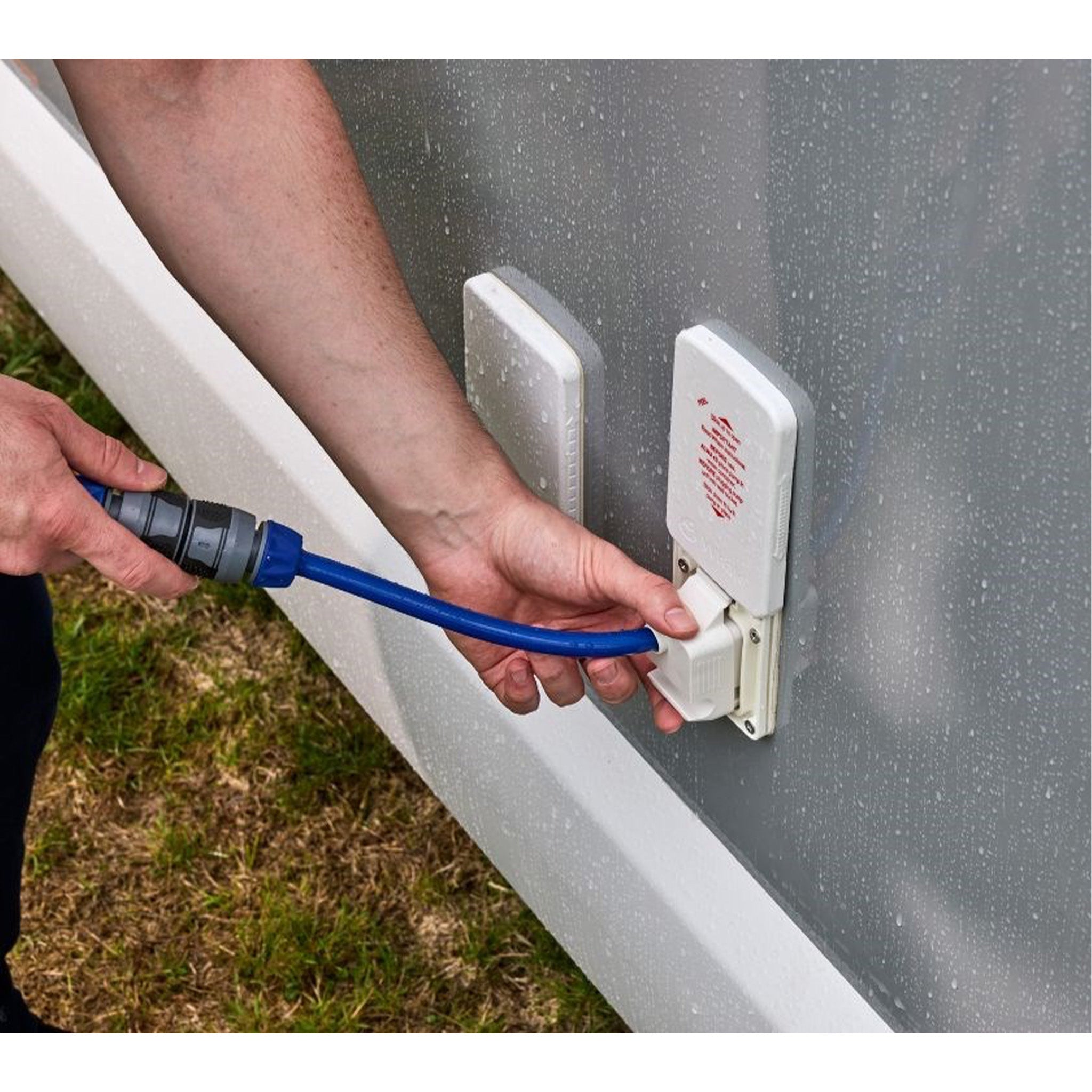 Floe caravan water drainage accessory for fast and hygienic drain down of taps and pipes