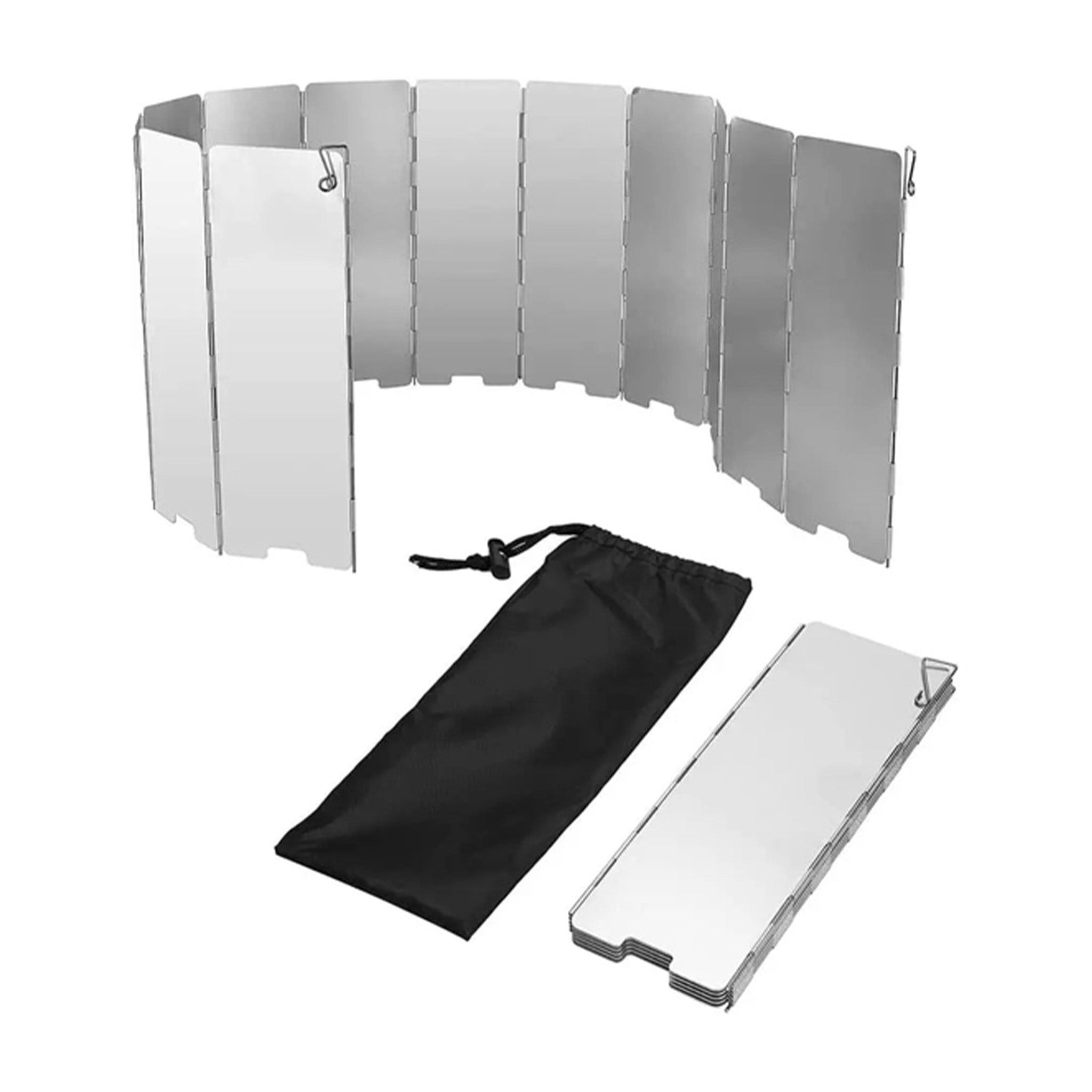 Foldable aluminium camping stove wind shield 100 cm by 24 cm with 12 panel design