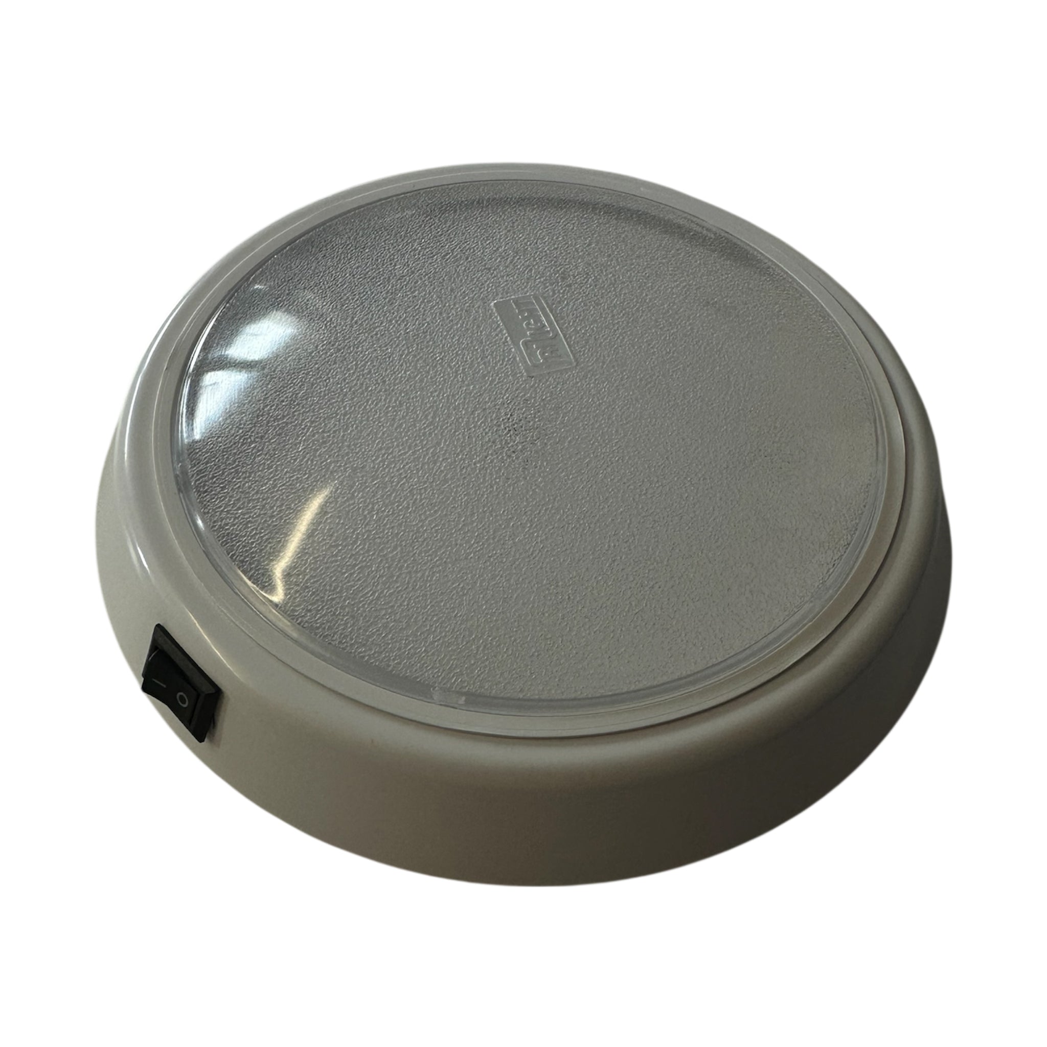 Angled view of Frilight Saturn 2 S2 12 volt white LED ceiling lamp for leisure vehicles