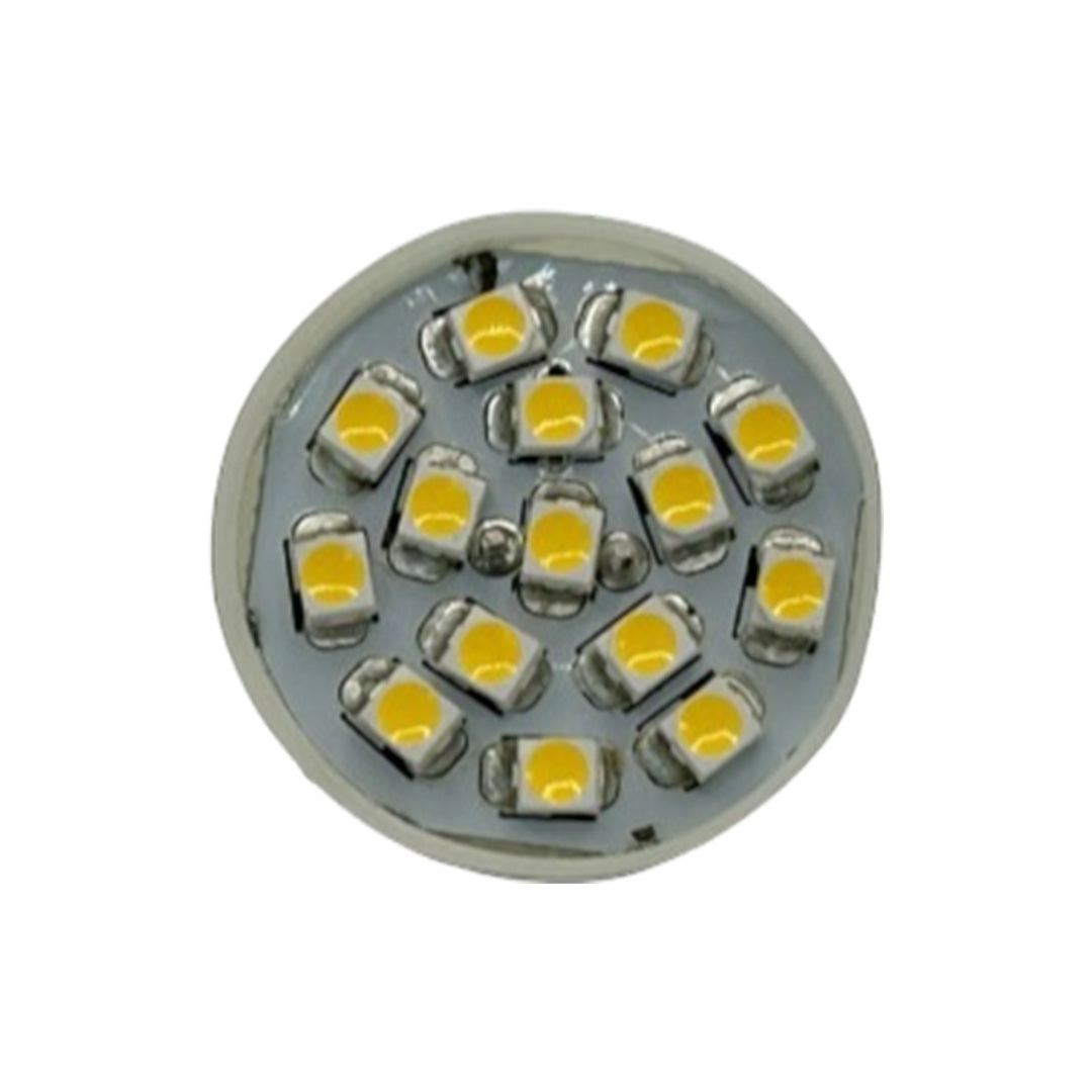 G4 15 LED warm white 12V SMD bulb for caravan and motorhome interior lighting.