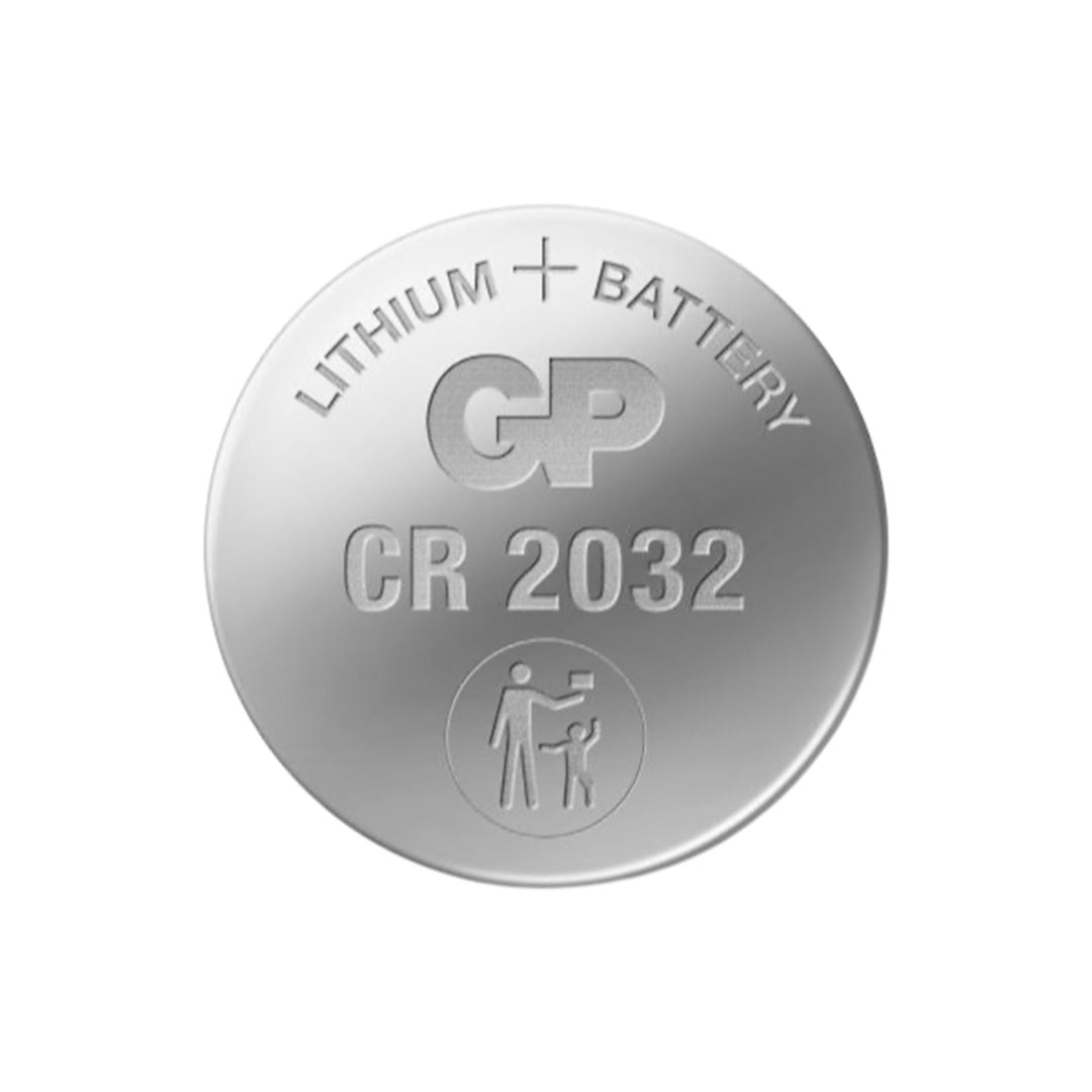 GP Lithium Coin Battery CR2032 with 3V power for camping gear, watches, and caravan electronics.