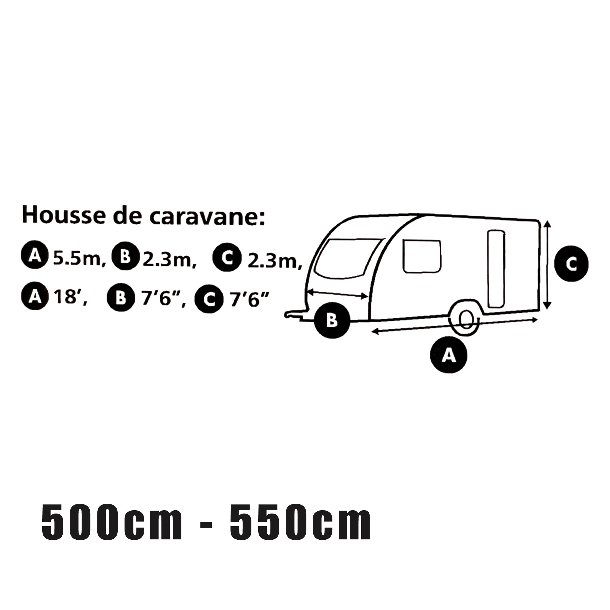 HTD caravan storage cover dimensions for 500 to 550cm caravans
