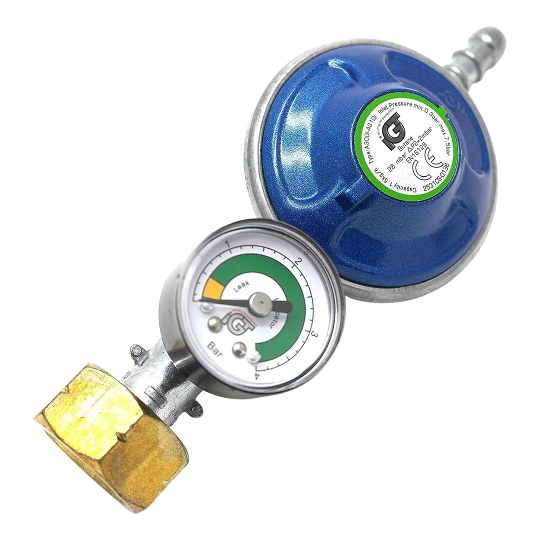 iGT Low Pressure Butane Gas Regulator with Gauge – 28mbar, 1.5kg/hr – Fits Most Butane Cylinders