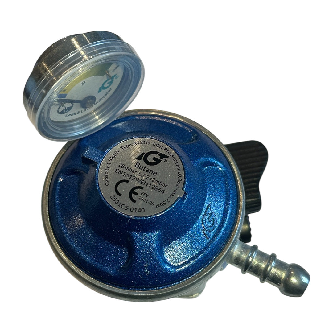IGT 21mm Clip-On Butane Regulator with Gauge for Gas Cylinders