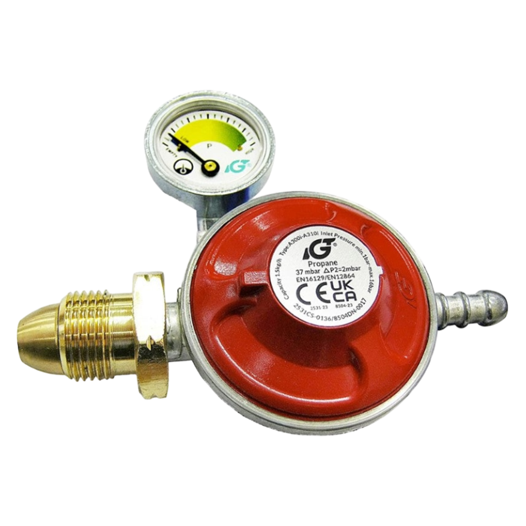 IGT propane regulator with gauge, 37mbar, for safe and reliable gas flow control for sale online UK