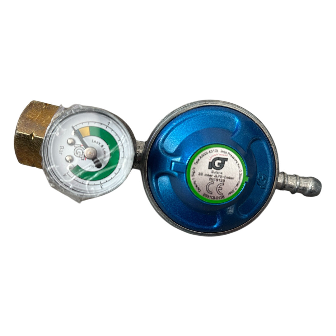 iGT 28mbar Butane Regulator with Gauge – Ideal for Caravans, Motorhomes & Outdoor Cooking