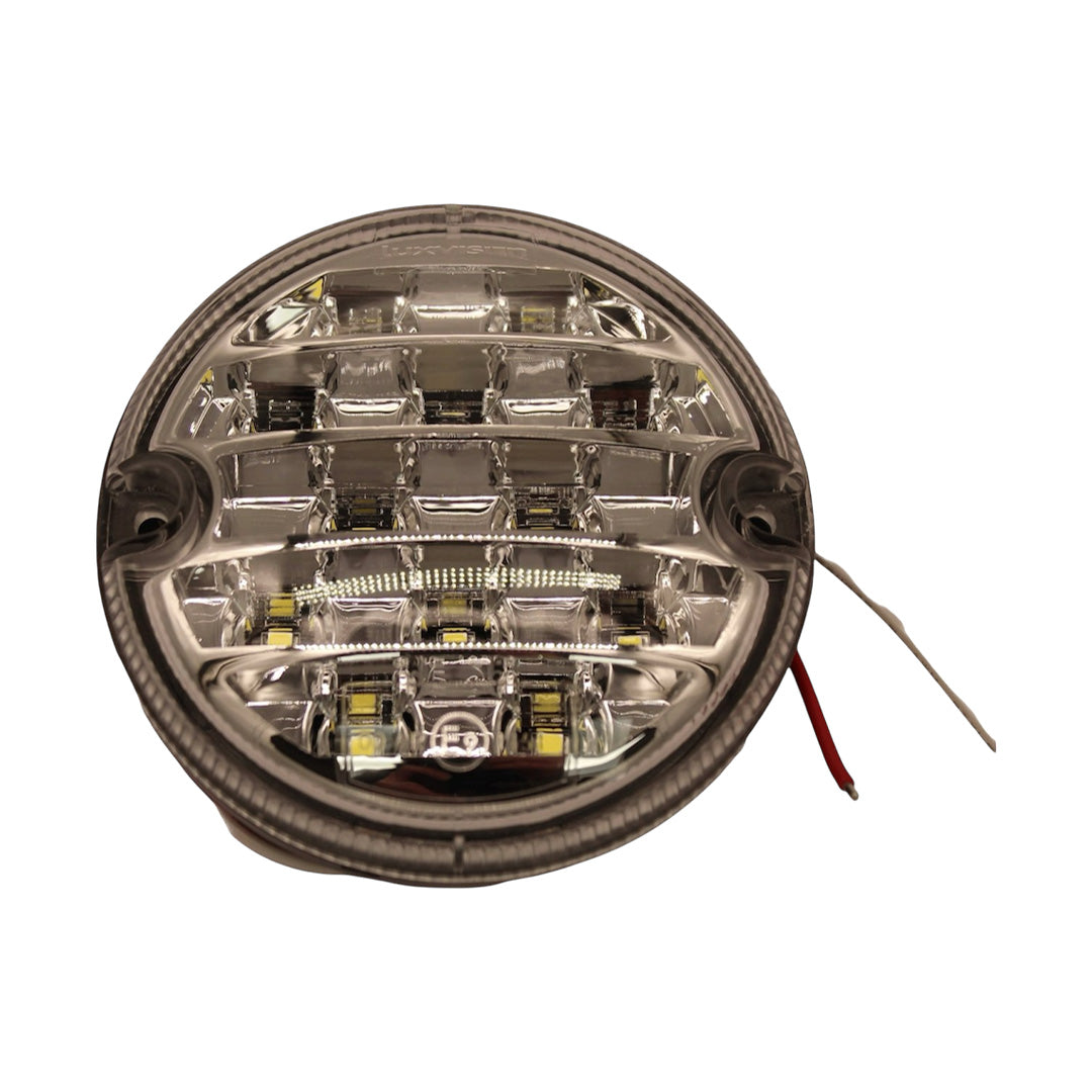 Buy Luxvision 95mm round LED reverse lamp for caravans, motorhomes, and trailers with 10-30V power supply, waterproof and durable