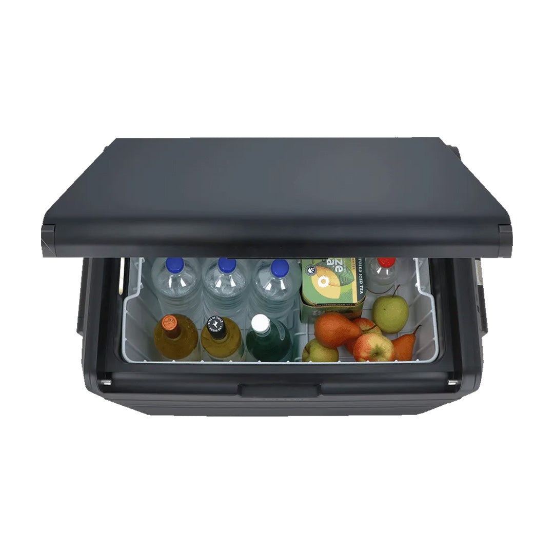 Mestic coolbox interior storage with 2 litre bottles and food