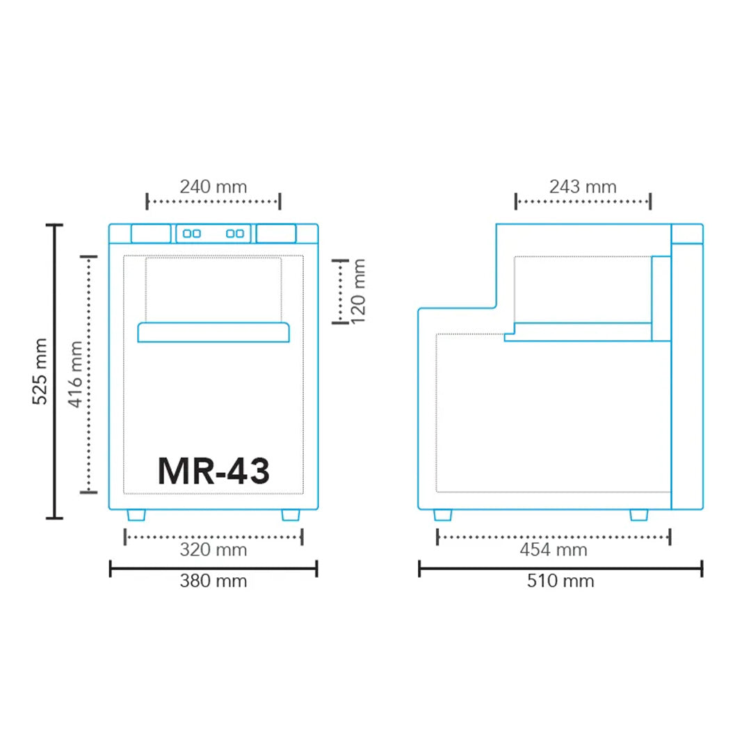 Mestic MR-43 fridge freezer dimensions diagram 43L caravan motorhome