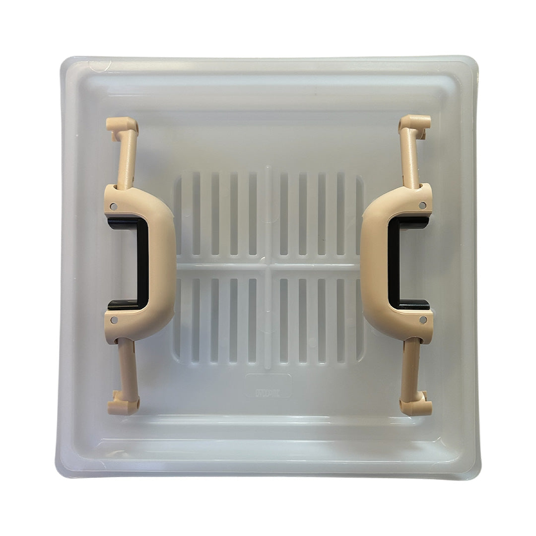 Double-skinned MPK 280 x 280 roof vent dome with beige finish and opening handles