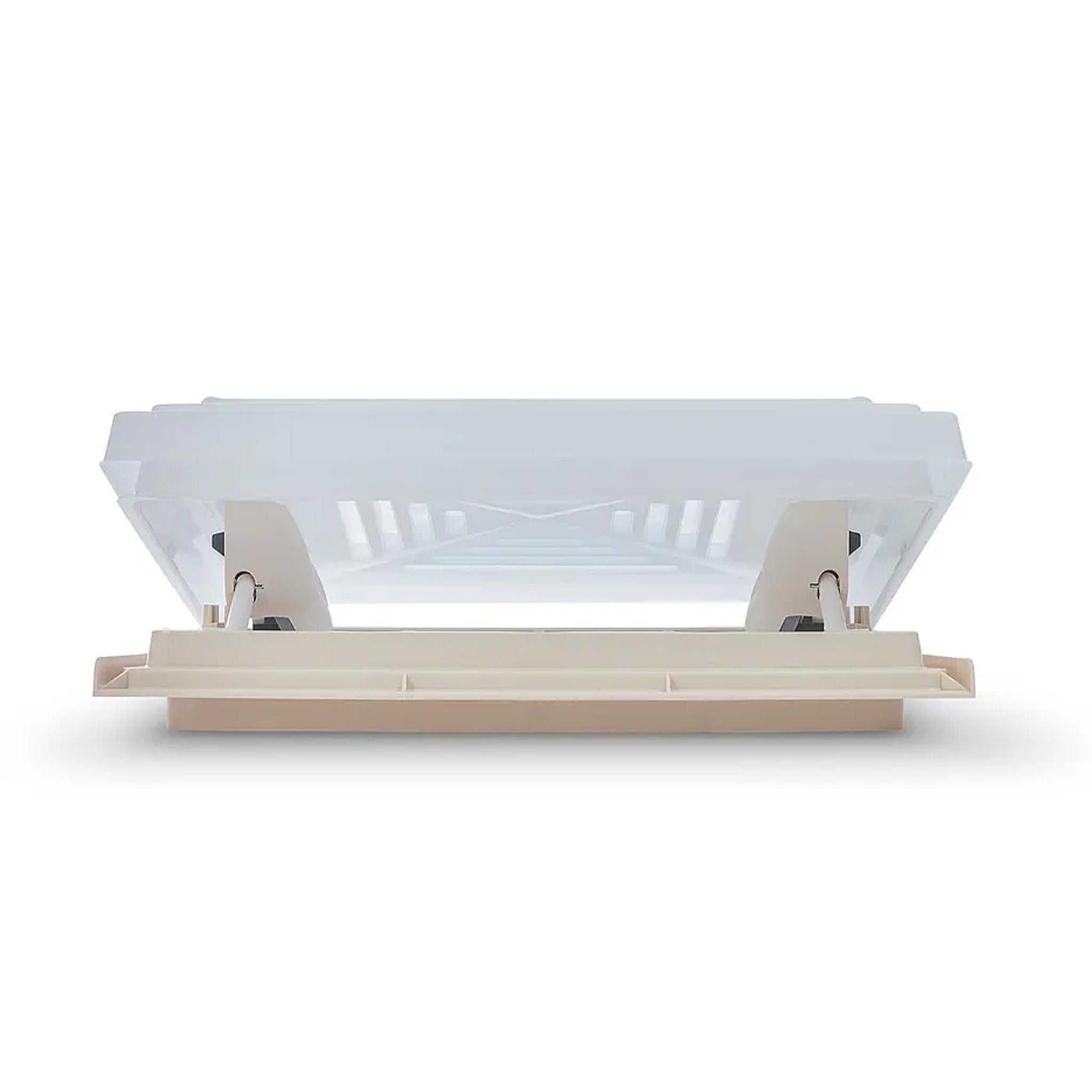 MPK Model 42 roof vent in open tilted position showing telescopic mechanism
