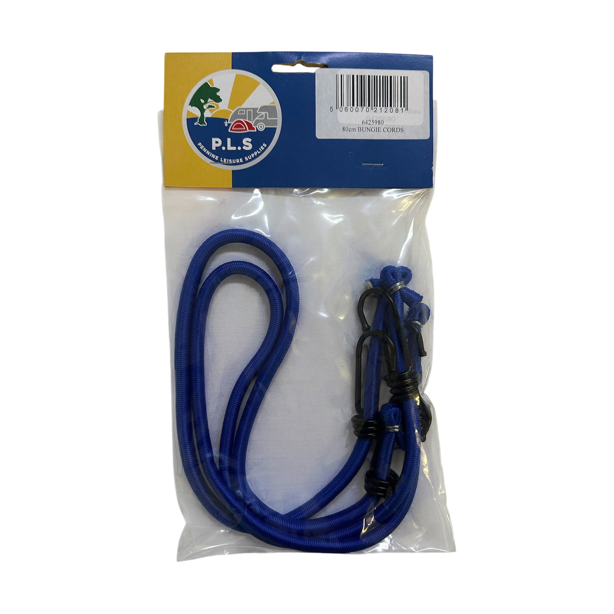 PLS 80cm blue bungee cords pack of 2 with metal hooks for camping and caravans
