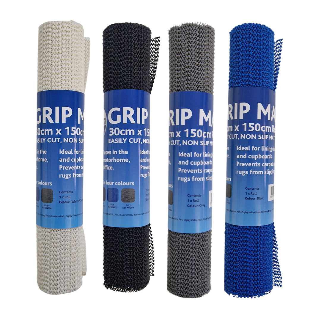 PLS caravan and motorhome anti-slip grip mat 30 x 150cm in white cream black blue and grey