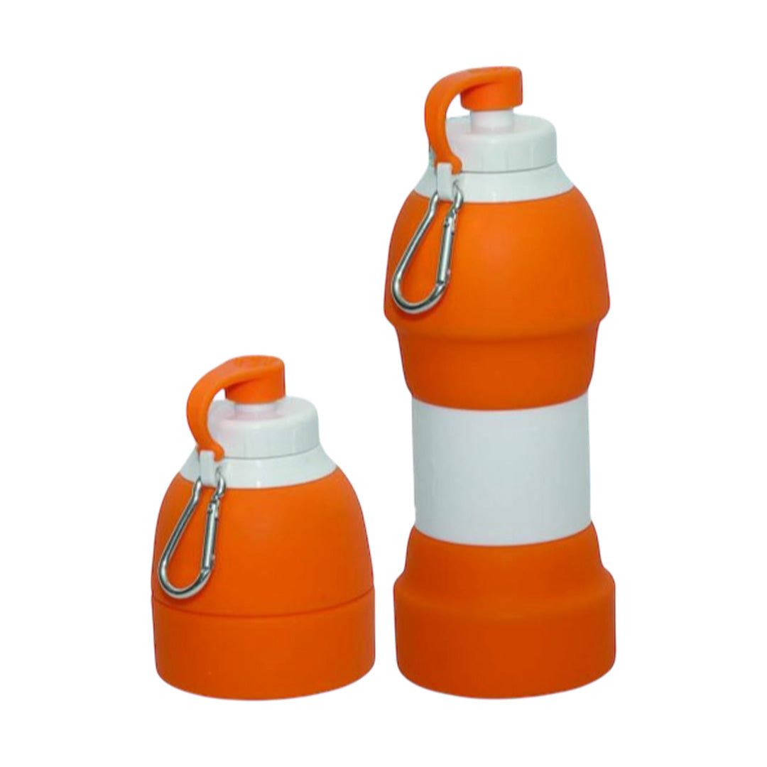PLS collapsible water bottle orange 580ml BPA-free silicone ideal for travel and hiking
