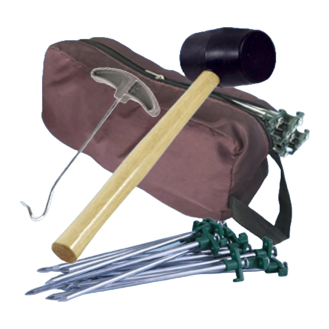 Buy camping kit with rock pegs, mallet, extractor and storage bag
