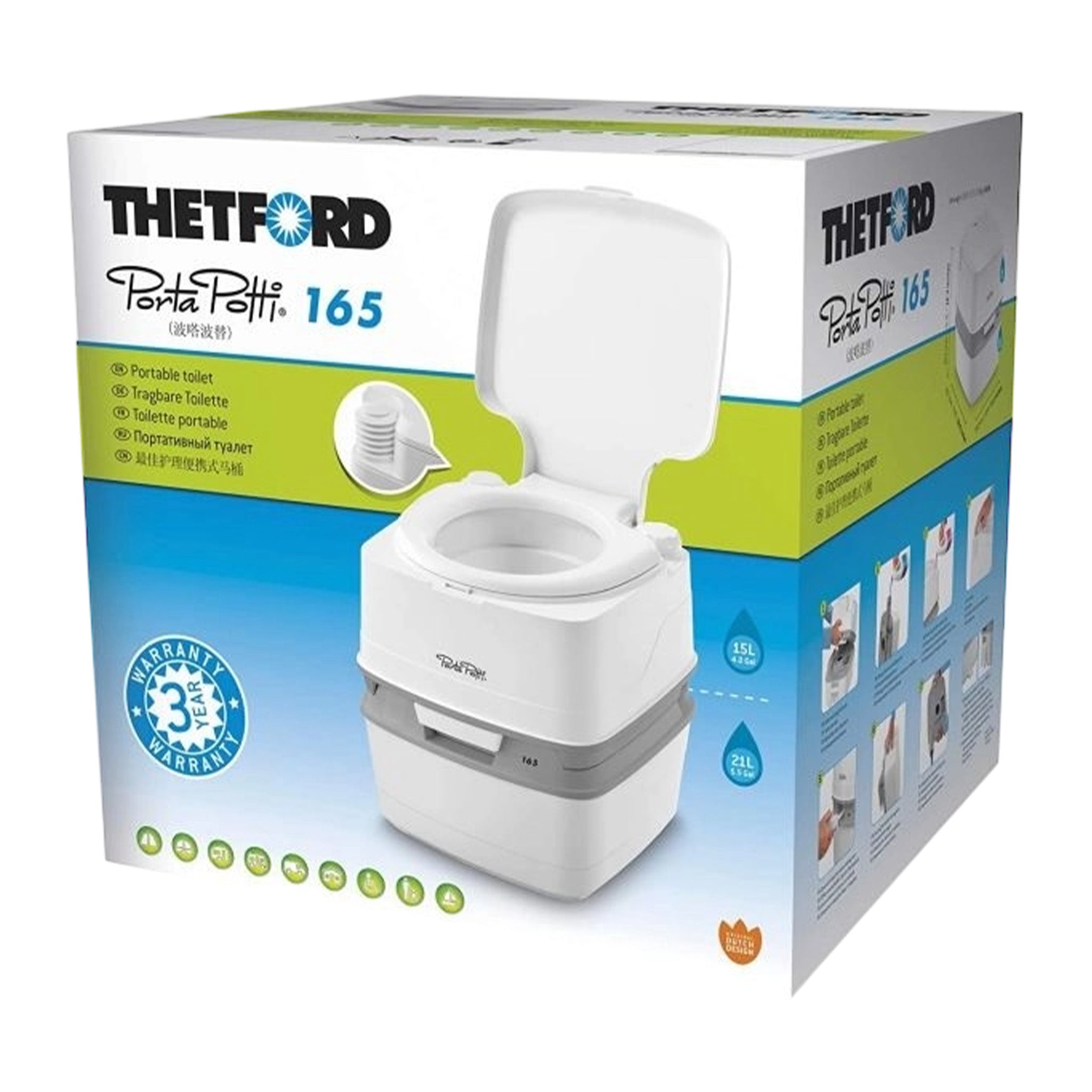 Porta Potti 165 white camping toilet by Thetford suitable for caravans and campervans