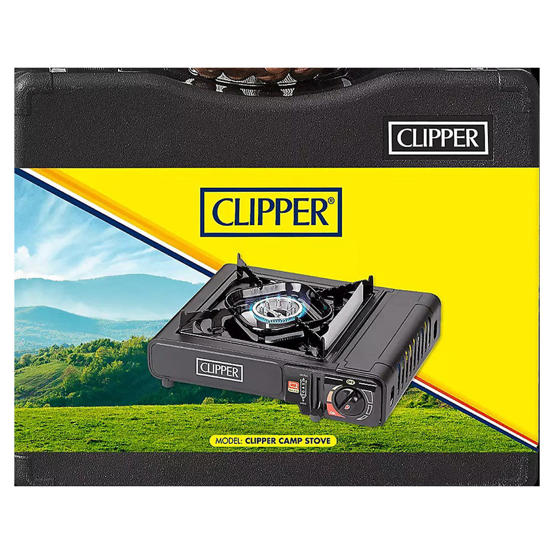 Portable single burner gas stove by Clipper for camping festivals and outdoor cooking
