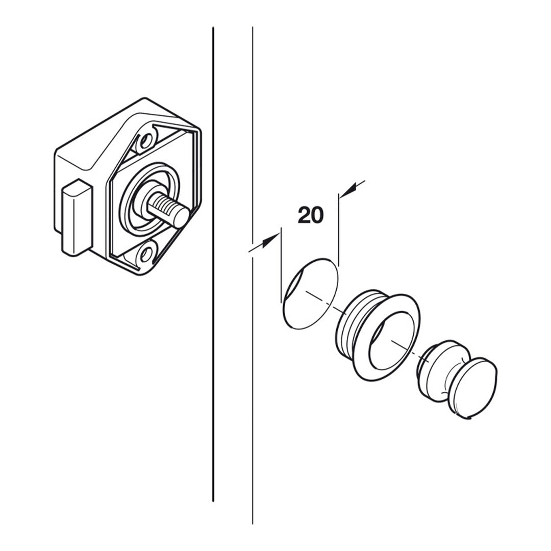 Replacement matt nickel push lock knob for Häfele 229.07.606 cabinet locking system