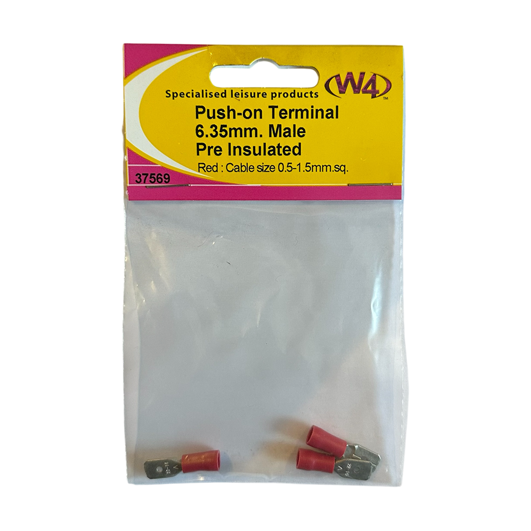 W4 6.35mm push-on spade terminal male red, pack of 3, for secure electrical connections for sale online UK